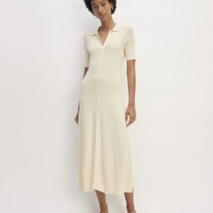 The Viscose Knit Polo Midi Dress | Beige