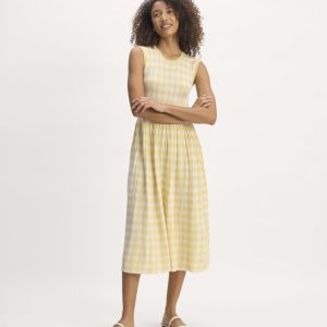 The Knit Pleated Dress | Bone / Parsnip Gingham