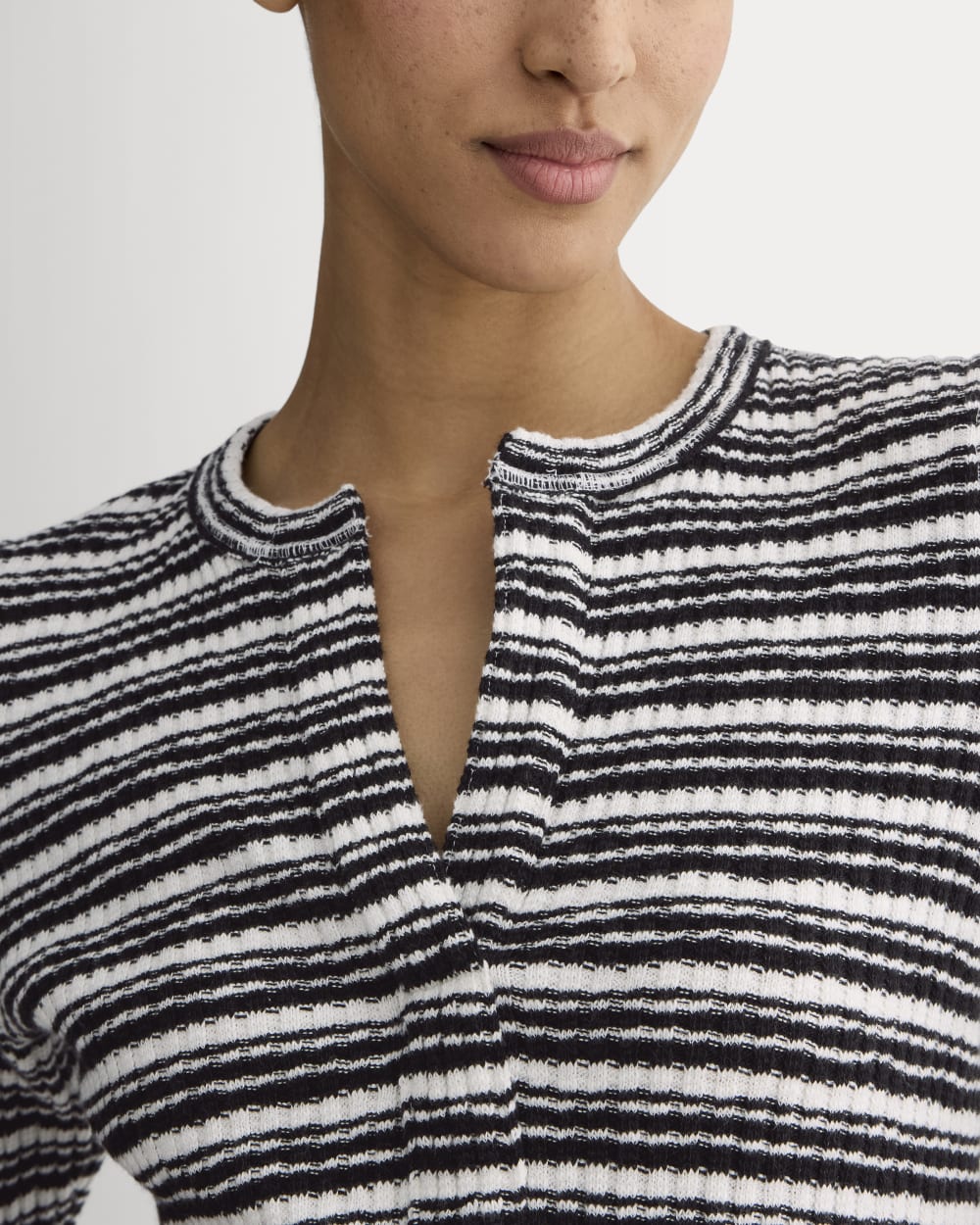 The Rib-Knit Short-Sleeve Henley | Bone / Black - Image 3