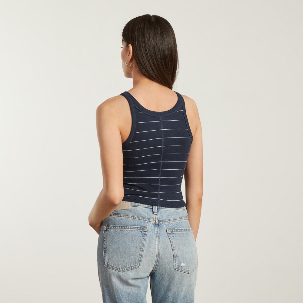 The Pima Micro-Rib Short Tank | Navy / White - Image 3