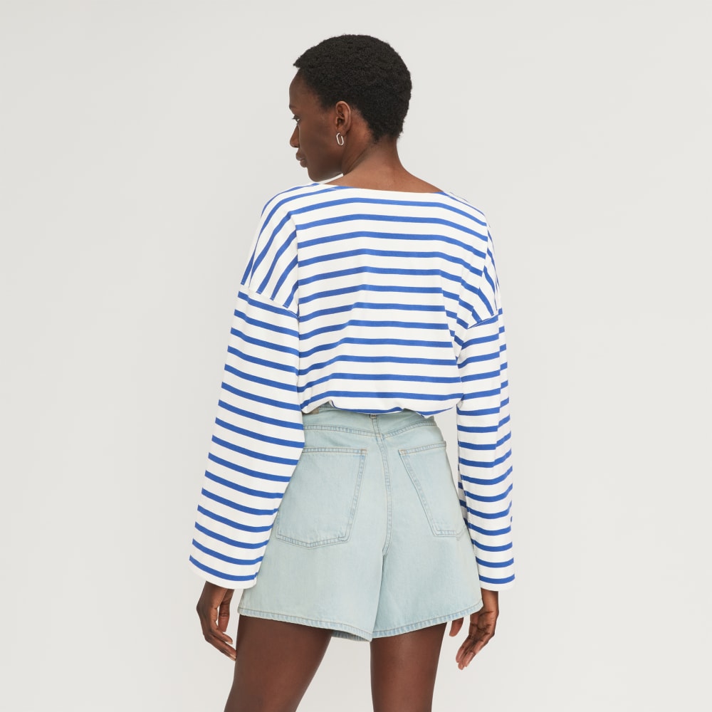 The Premium Weight Oversized Pocket Tee | Canvas Tan / Mazarine Blue - Image 3