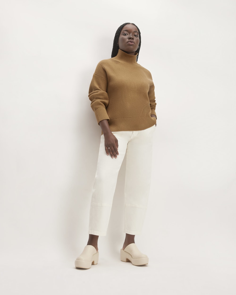 The Organic Cotton Ribbed Turtleneck | Toasted Coconut - Image 3