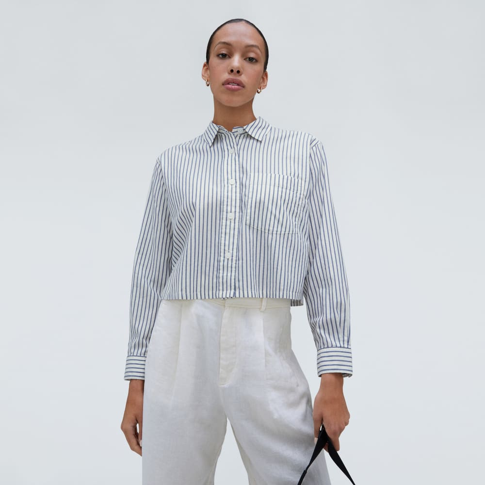 The Way-Short Shirt in Silky Cotton | Deep Blue / Canvas - Image 5