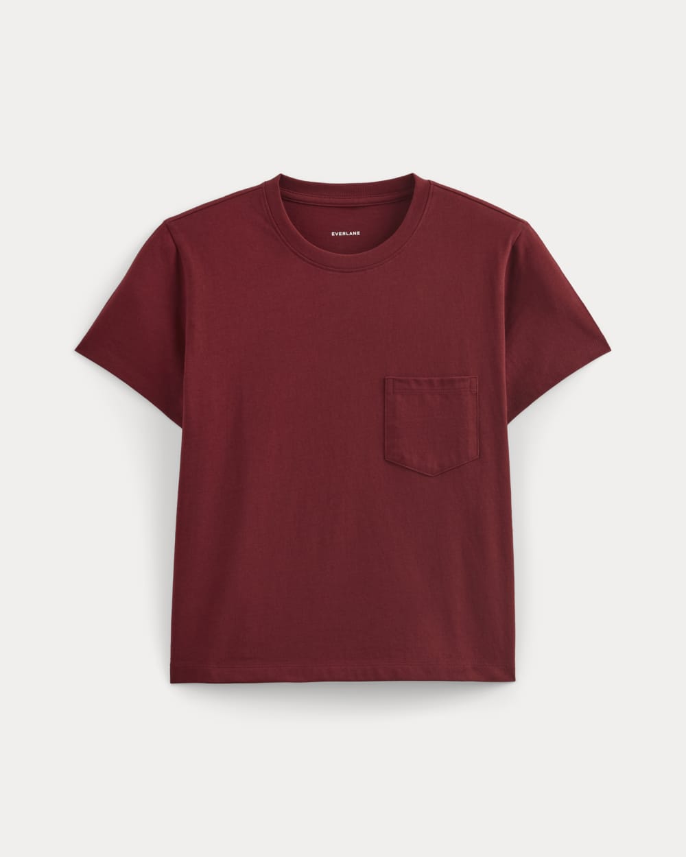 The Box-Cut Tee in Essential Cotton | Merlot | Pocket - Image 2
