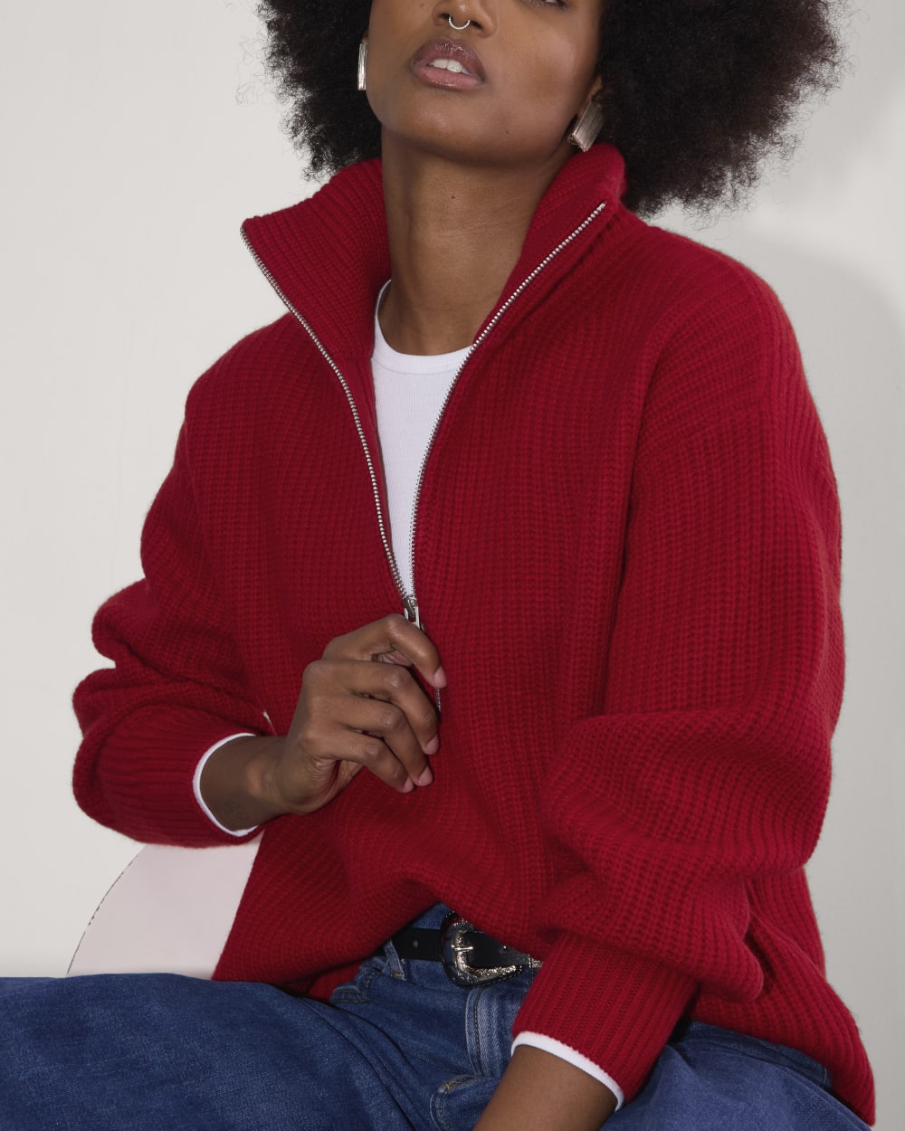 The Half-Zip Sweater in Luxe Merino | Berry Red - Image 3