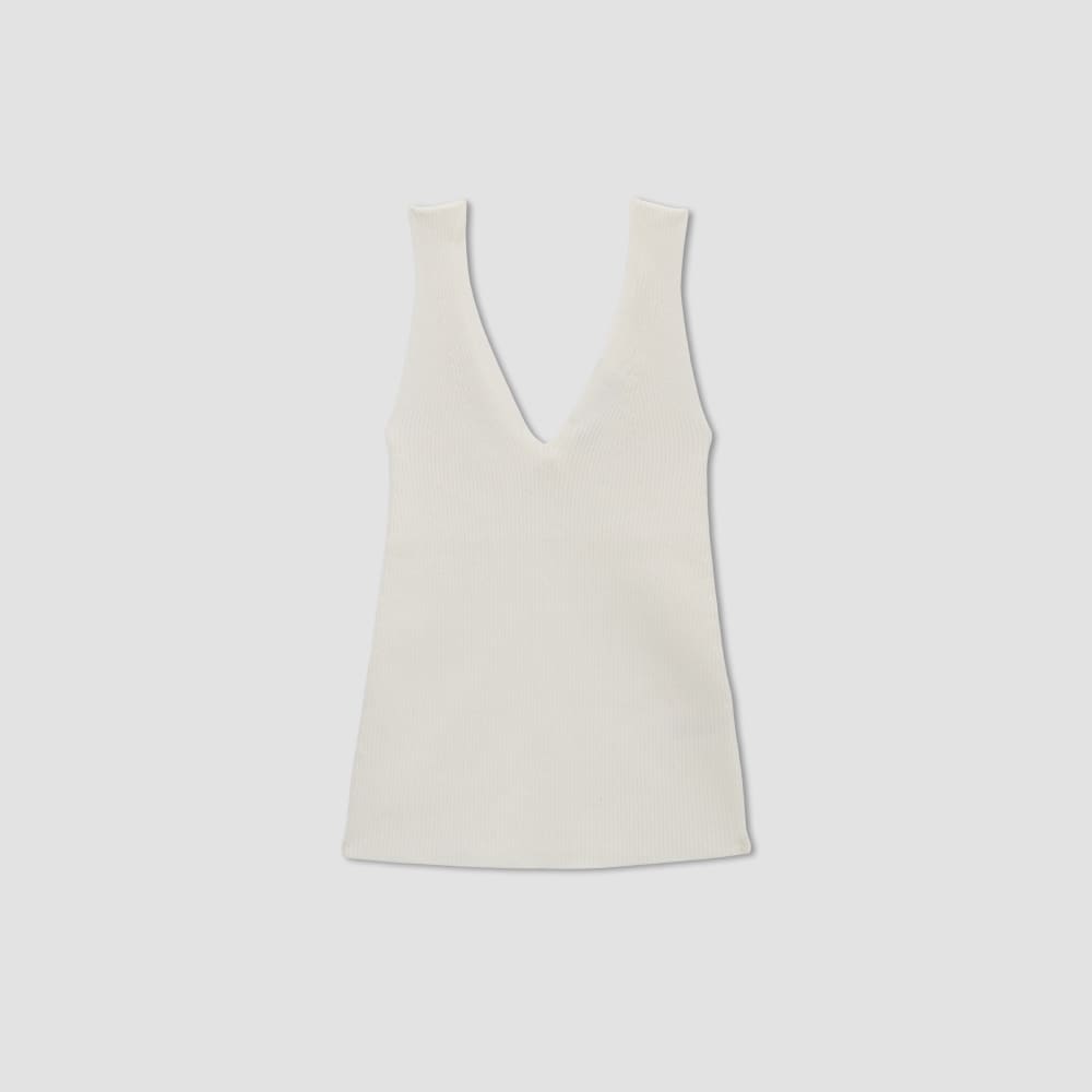 The Ribbed Cotton Double V Top | Bone - Image 2
