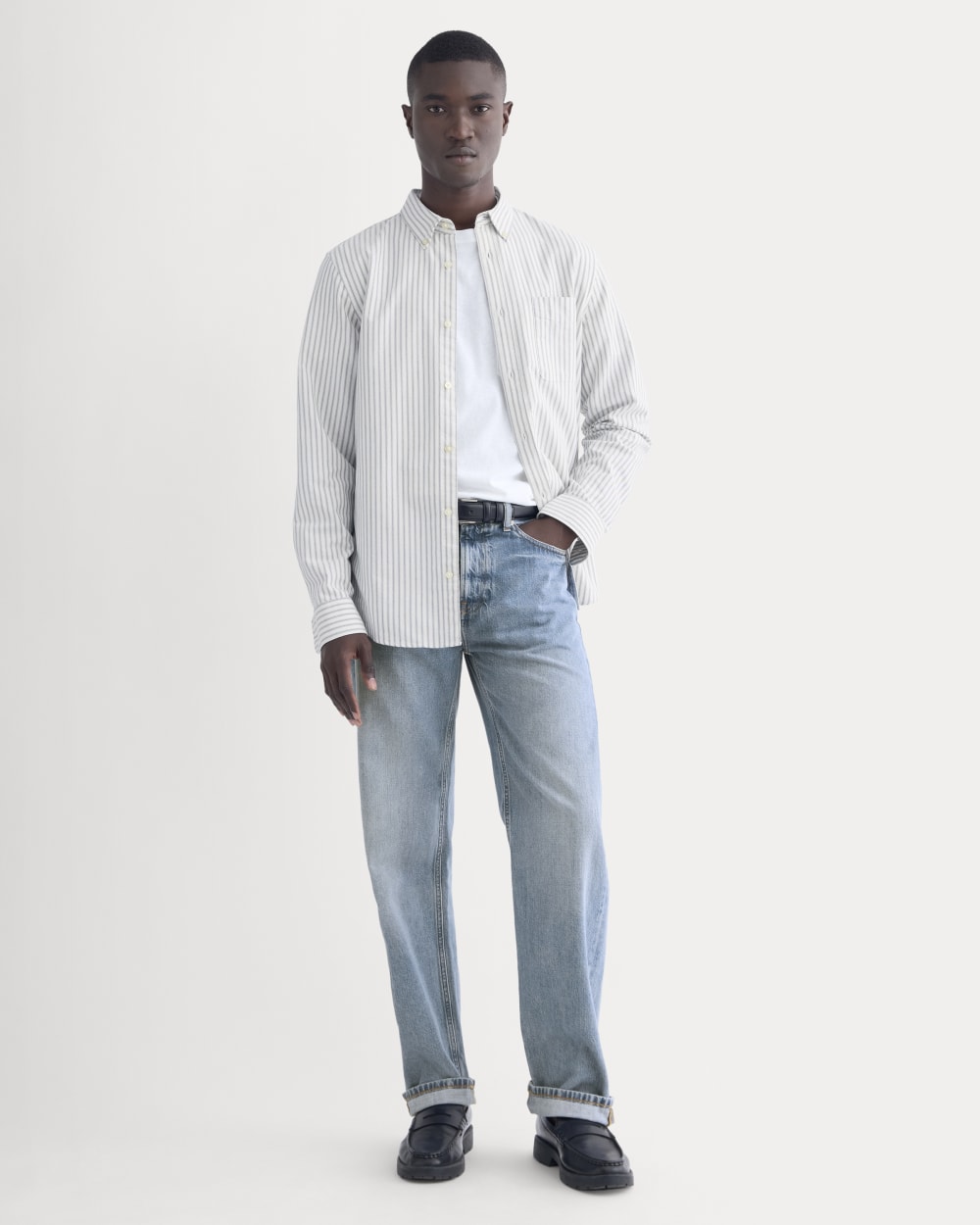 The Slim Oxford Shirt | Bone / Navy | Tall - Image 3