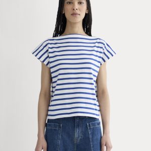 The Oversized Muscle Tee | Bone / Mazarine Blue