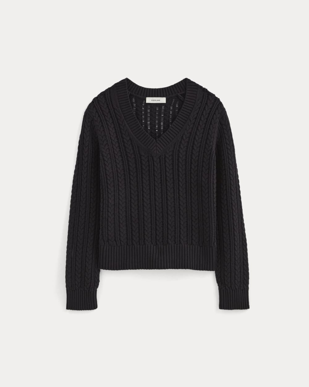 The Mesh Cable V-Neck in Everyday Cotton | Black - Image 2