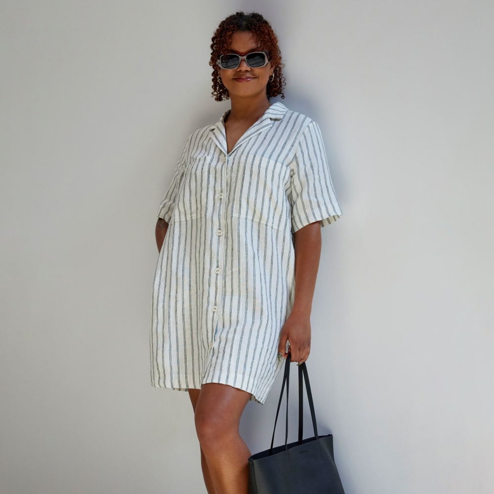 The Linen Workwear Dress | Black / Canvas Tan - Image 5