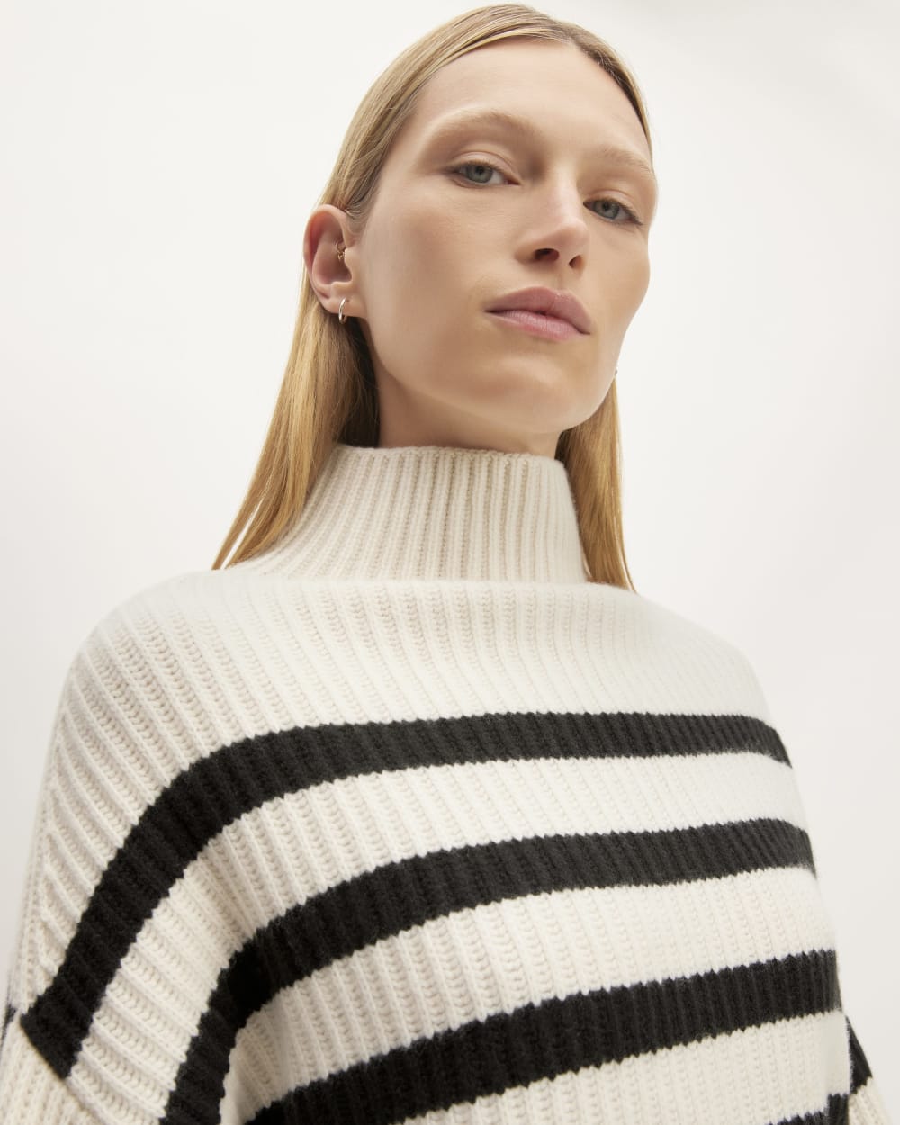 The Felted Merino Funnel-Neck Pullover | Black / Bone - Image 4