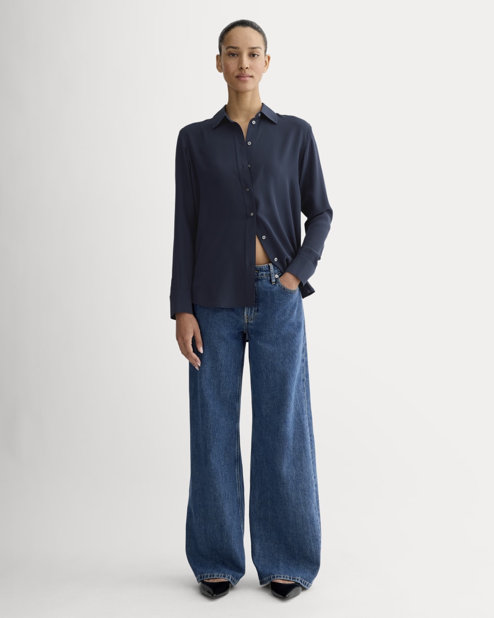 The Must-Have Shirt in Washable Silk | Navy - Image 3