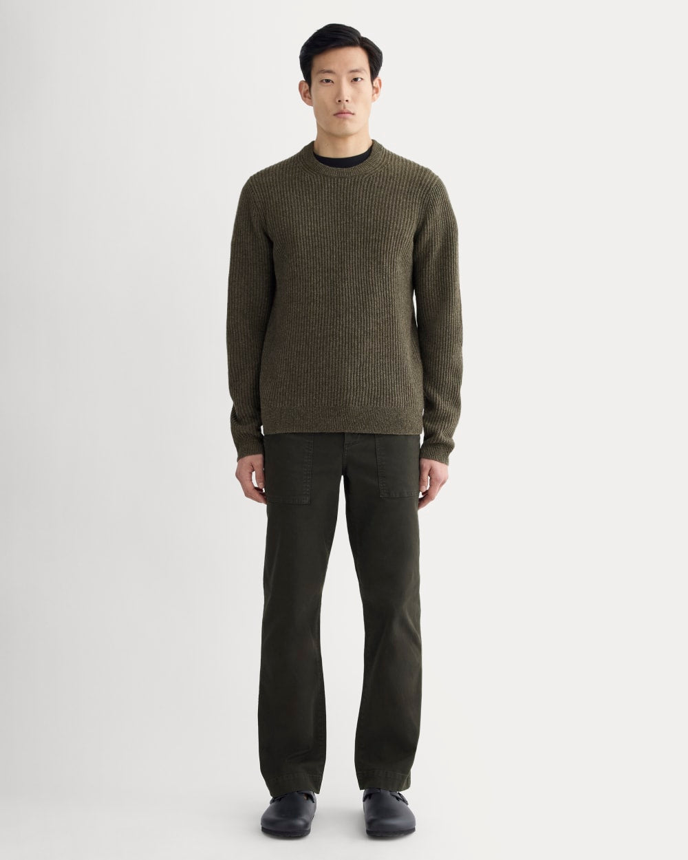 The Fisherman Crew in Wool Cashmere | Heathered Army Green - Image 3