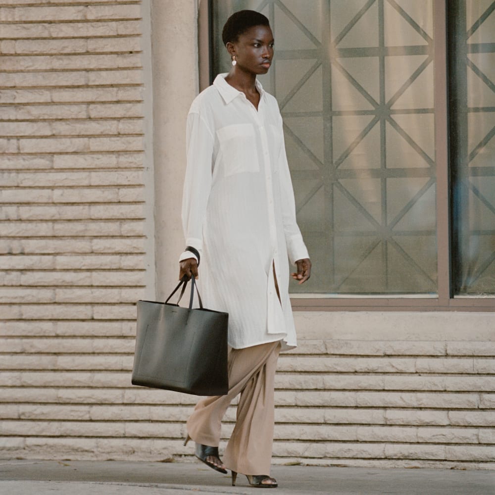 The City Stripe Draped Shirt Dress | Bone - Image 7