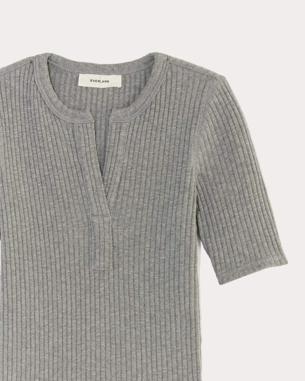 The Rib-Knit Short-Sleeve Henley | Mid Heather Grey - Image 7