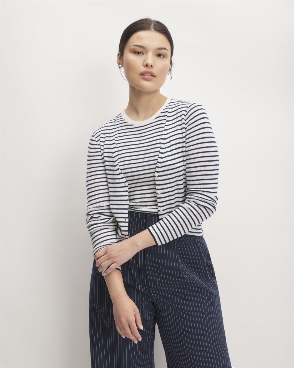 The Cardigan in Ultrasoft Merino | Bone / Navy