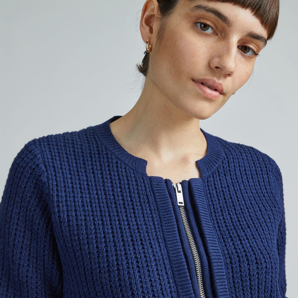 The Cropped Cotton-Merino Bomber | Bright Navy - Image 4