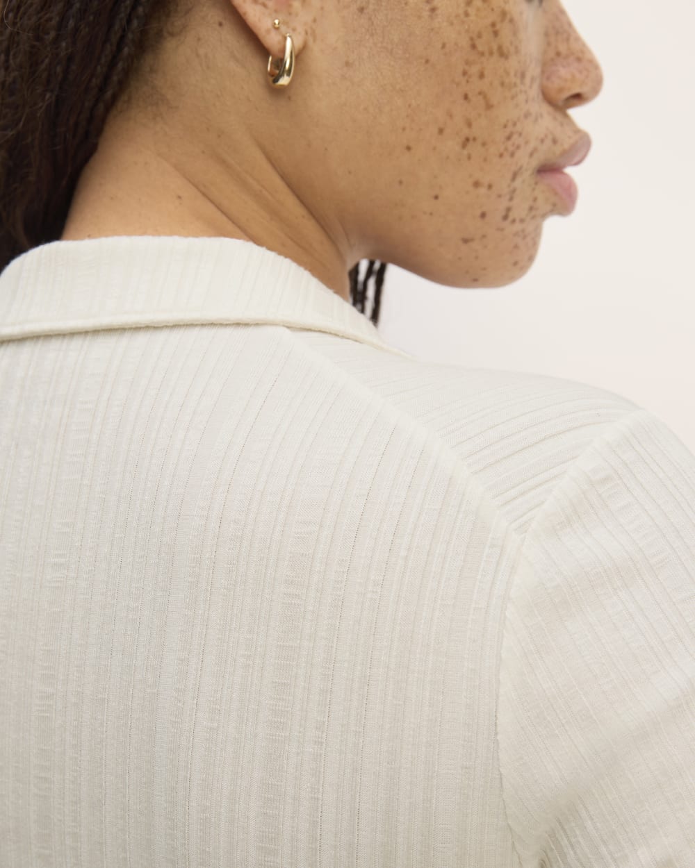 The Rib Soft Knit Open Collar Polo | Bone - Image 5