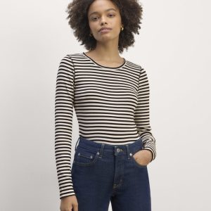 The Luxe Rib Long-Sleeve Crew | Bone / Black