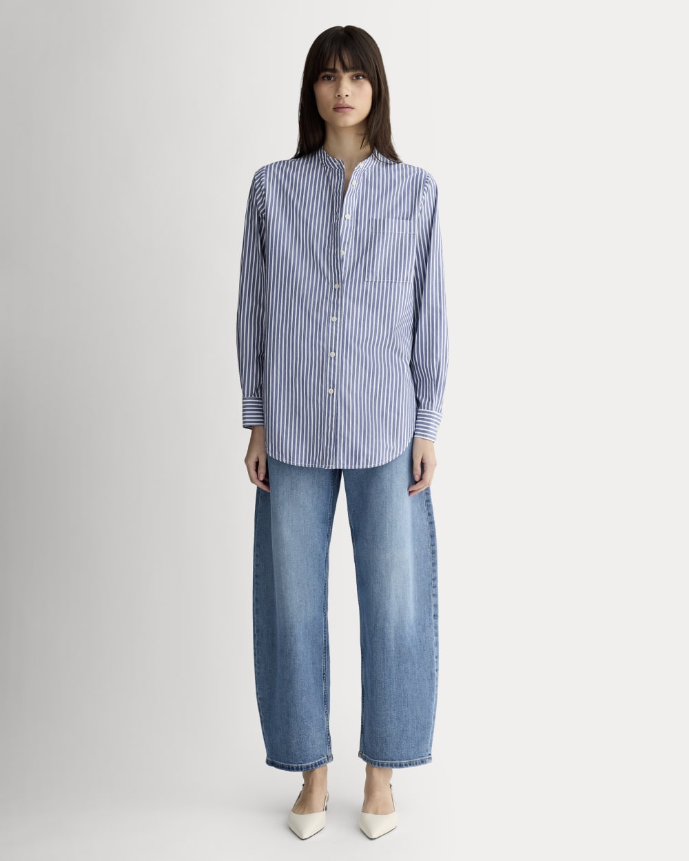 The Oversized Shirt in Ultrasoft Cotton | Bone / Mazarine Blue - Image 3