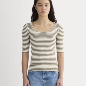 The Luxe Rib Scoop-Neck Tee | Bone / Deep Taupe