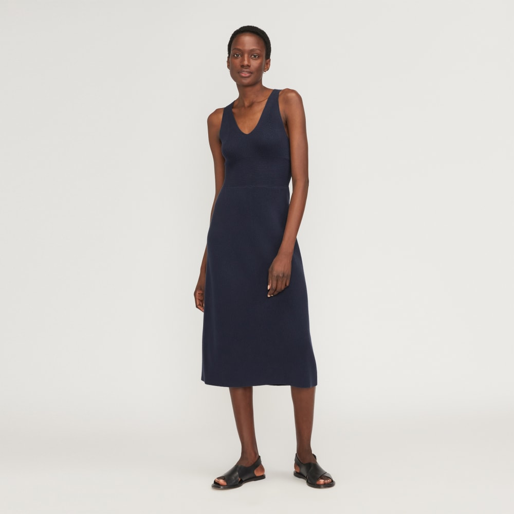 The Ribbed Cotton Cross-Back Dress | Navy