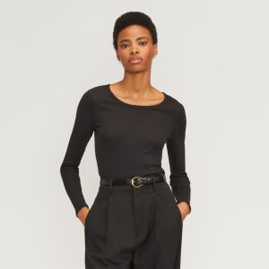 The Supima® Micro Rib Cropped Long-Sleeve Crew | Black