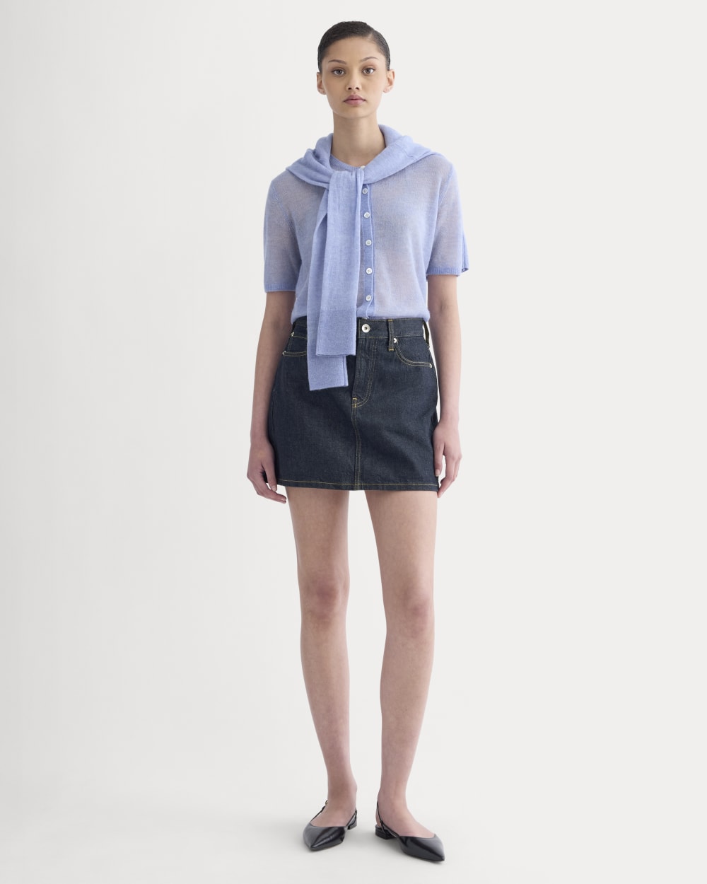 The Air Alpaca??Short-Sleeve Cardigan | Soft Blue - Image 4