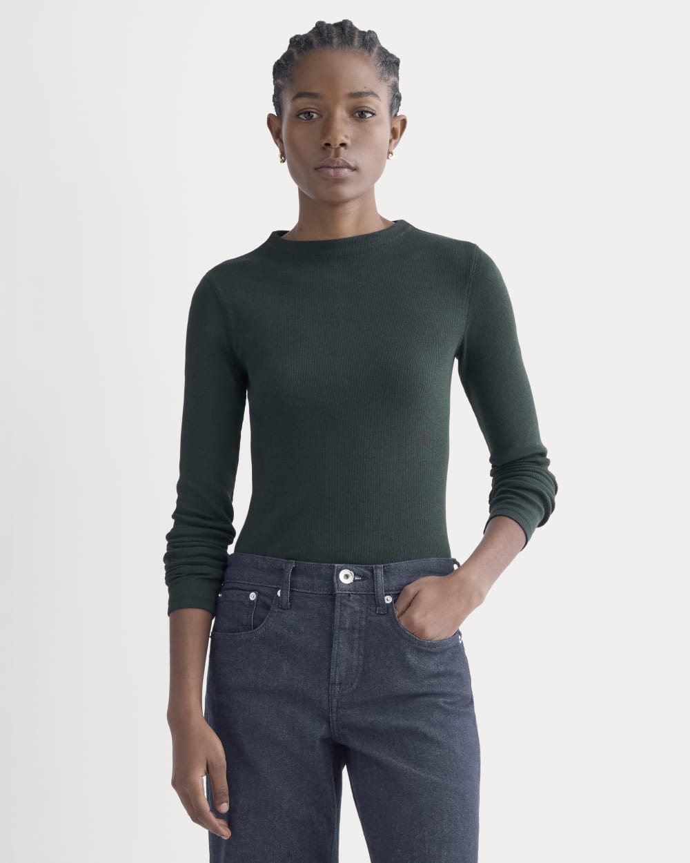 The Luxe Rib Funnel-Neck Tee | Heathered Dark Sea