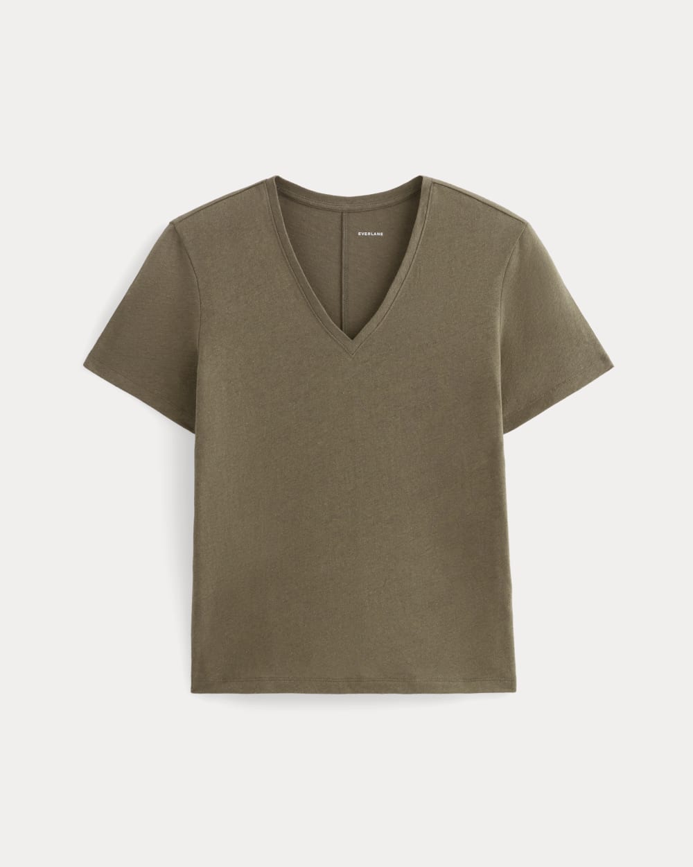 The Slouchy V-Neck Tee in Cotton Linen | Deep Taupe - Image 2