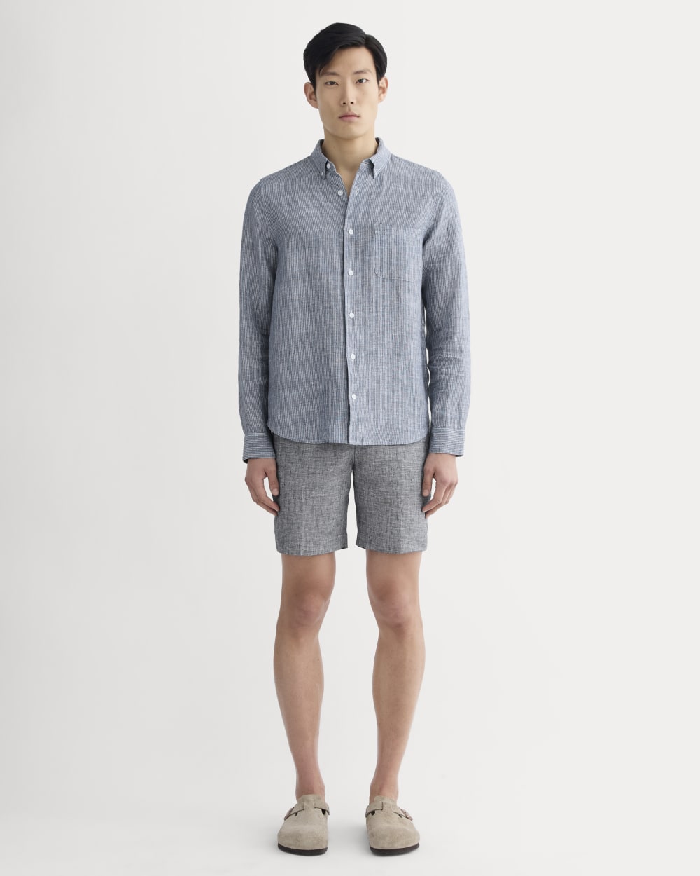 The Classic Shirt in Linen | White / Blue - Image 3
