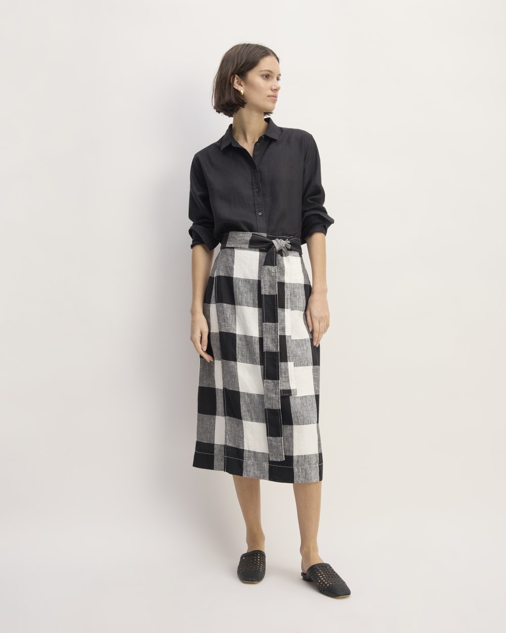 The Linen Wrap Skirt | Bone / Black Check