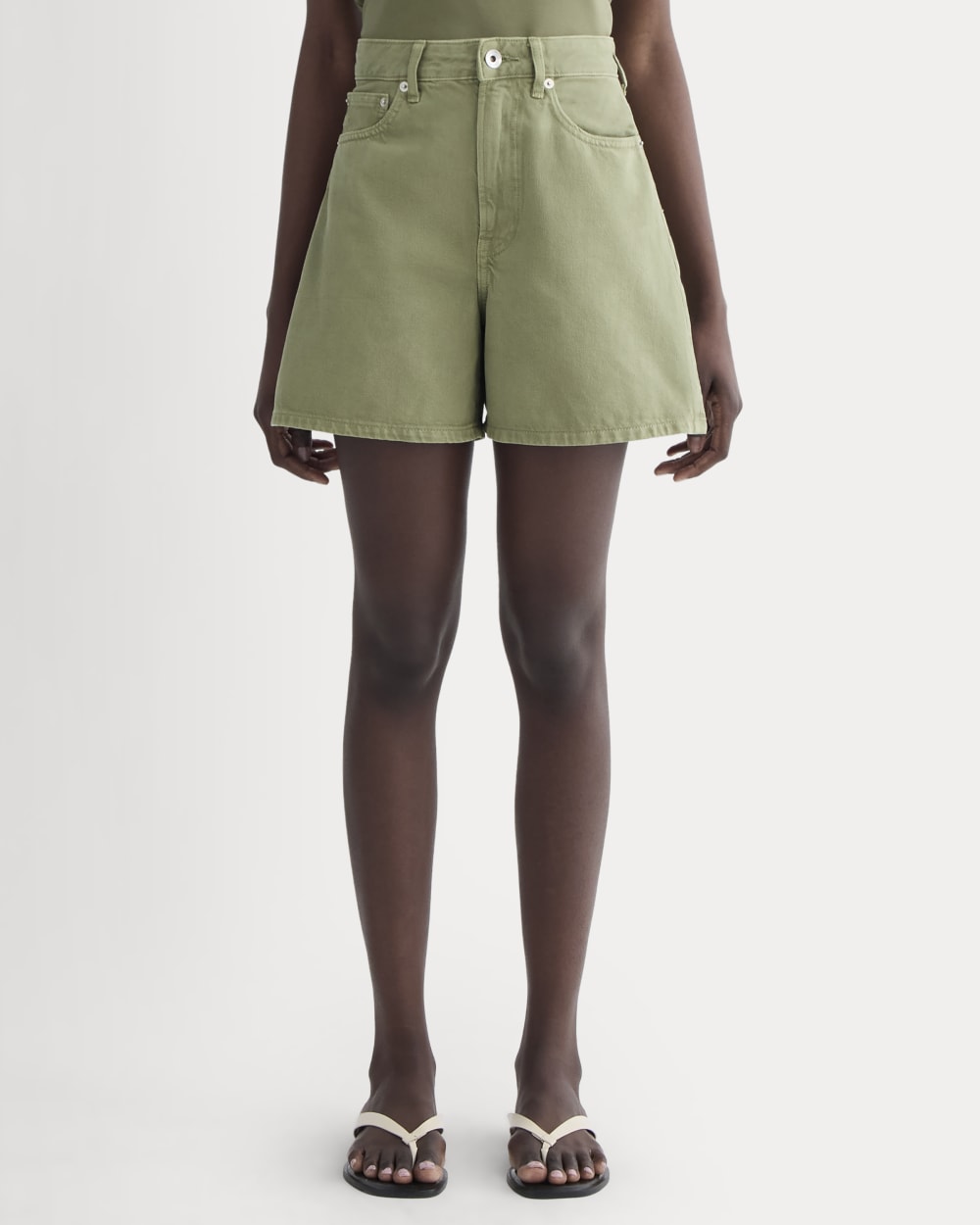 The A-Line Denim Short | Neutral Oil Green - Image 3