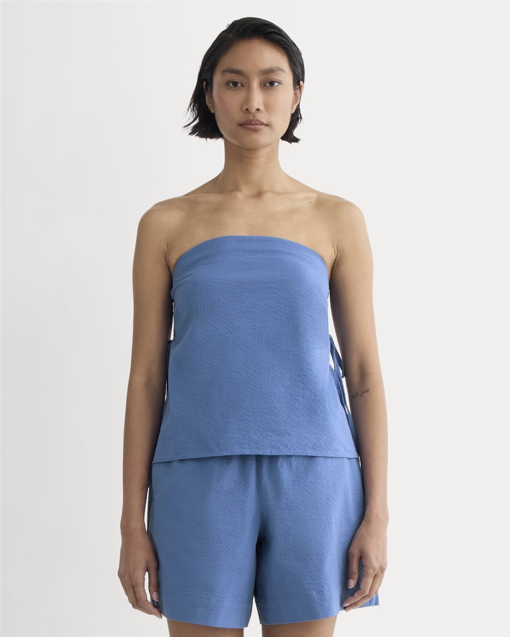 The Seersucker Tube Top | Soft Cobalt