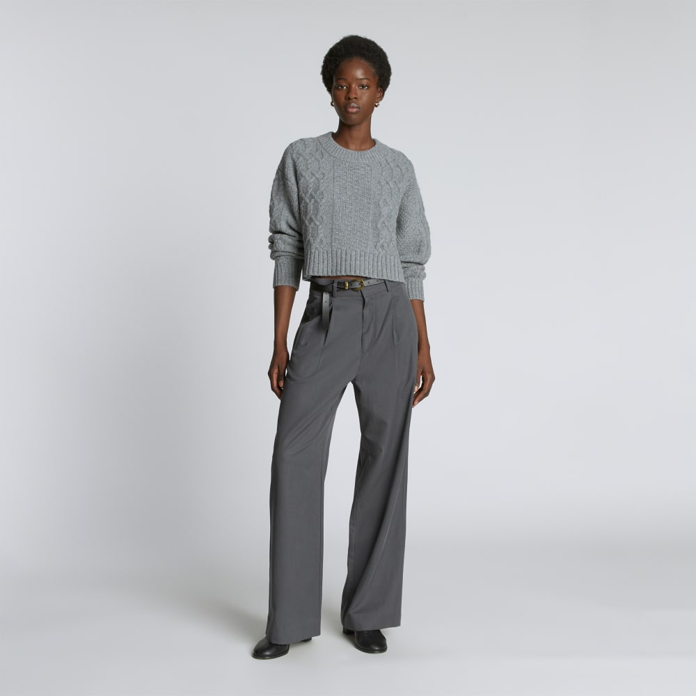 The Felted Merino Cropped Cable Sweater | Heathered Mid-Grey - Image 6