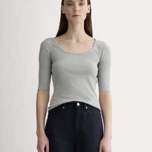 The Luxe Rib Scoop-Neck Tee | Heathered Grey