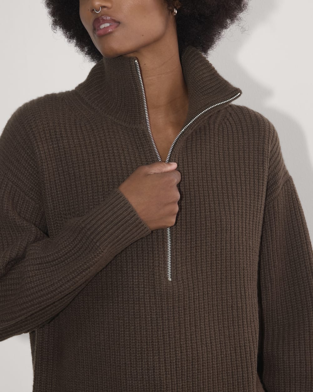 The Half-Zip Sweater in Luxe Merino | Earth Brown - Image 3
