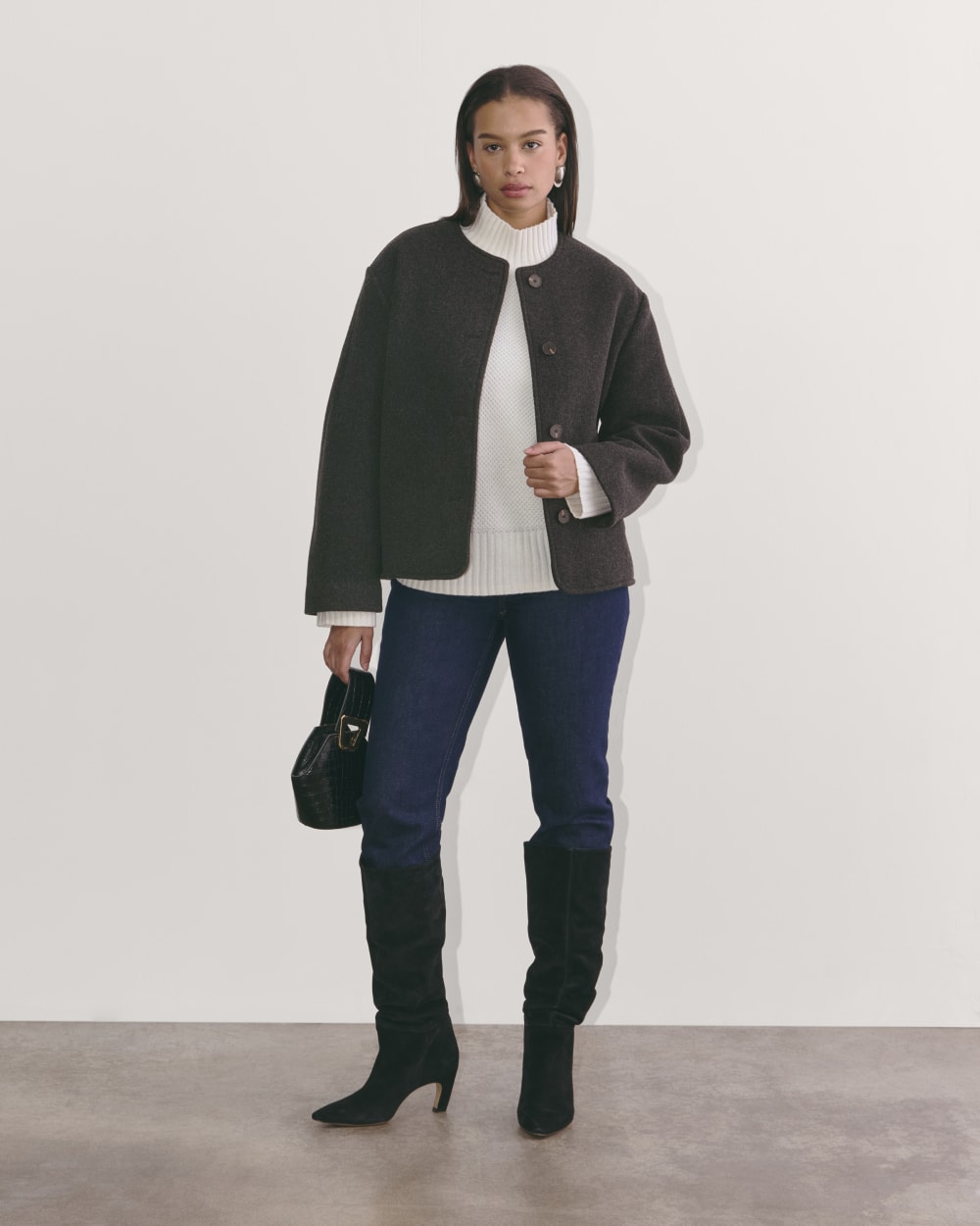 The Cocoon Coat in Wool | Heather Charcoal - Image 4