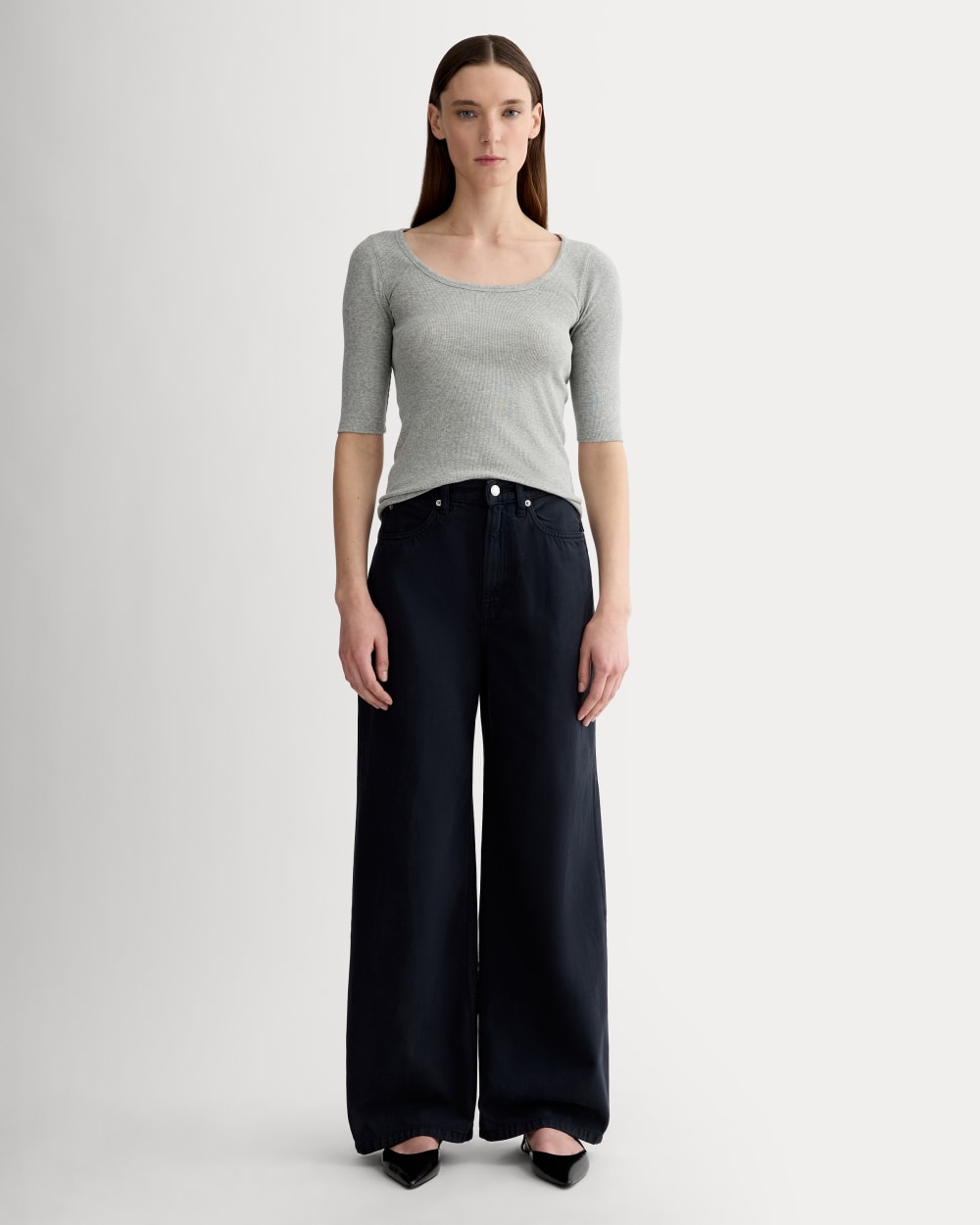 The Luxe Rib Scoop-Neck Tee | Heathered Grey - Image 3