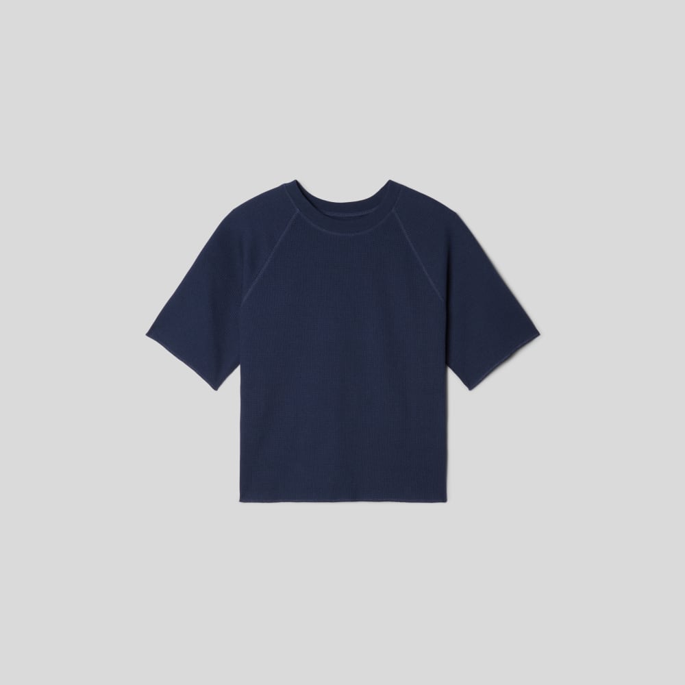 The Organic Cotton Waffle Raglan Tee | Navy - Image 2