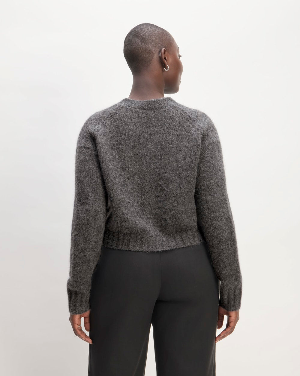 The Alpaca V-Neck Cropped Cardigan | Dark Charcoal - Image 6