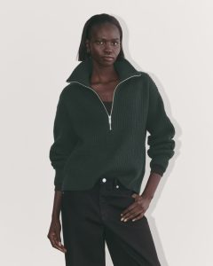 The Half-Zip Sweater in Luxe Merino | Heather Scarab Green
