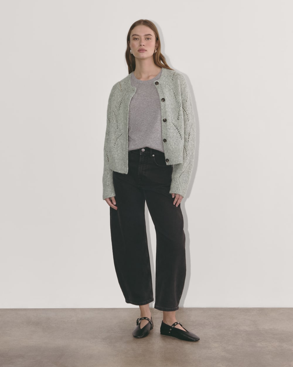 The Pointelle Cardigan in Cloud | Heather Grey - Image 4