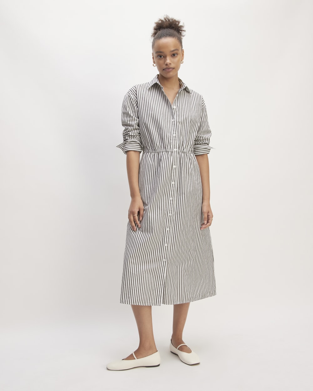 The Supima? Cotton Midi Shirt Dress | Optic White / Black