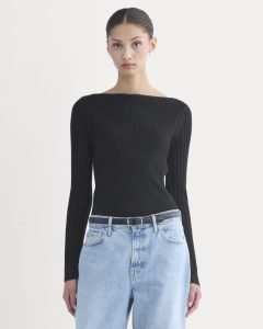 Cashmere Ribbed Boat-Neck Sweater | Black