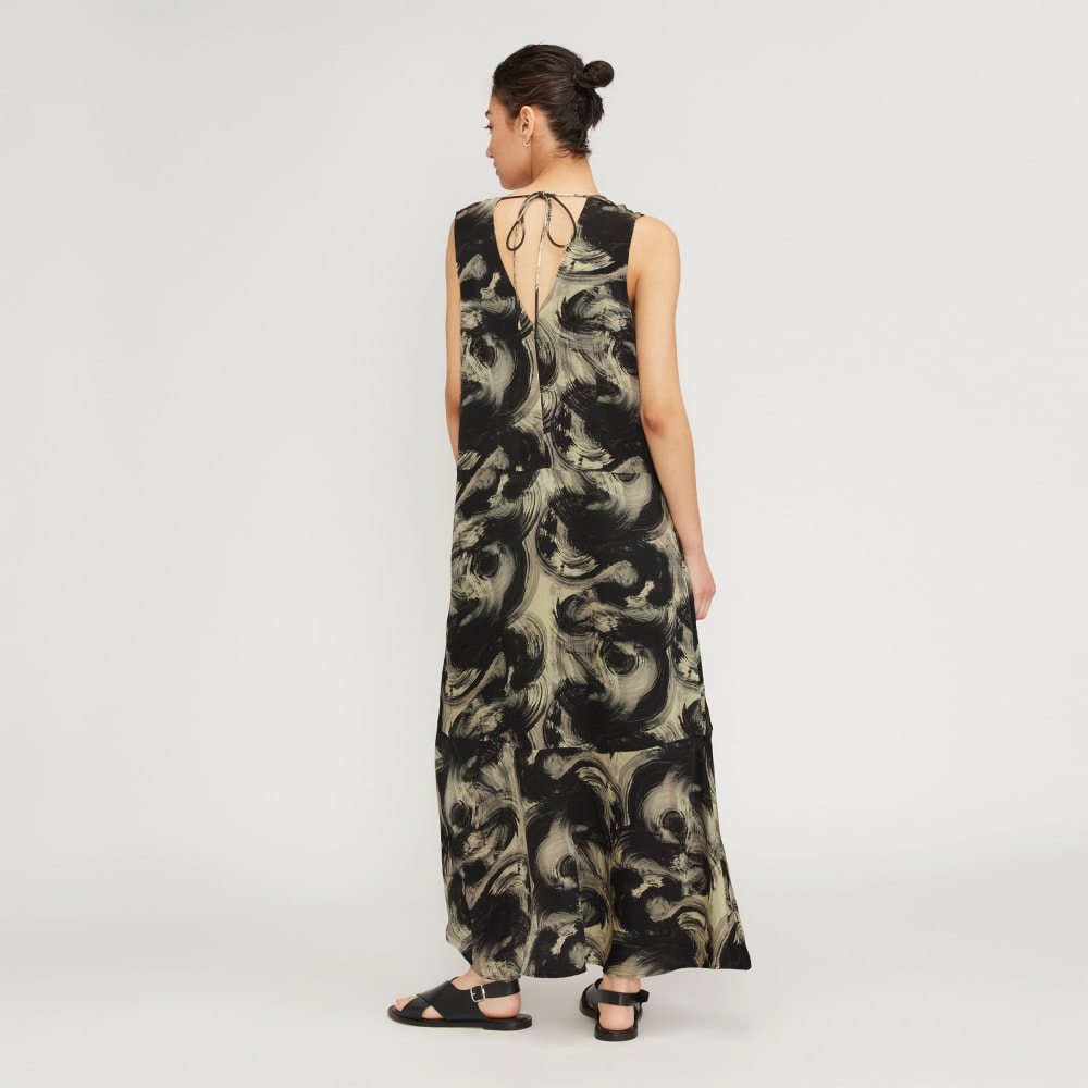 The Satin V-Neck Maxi Dress | Pale Yellow / Black - Image 4