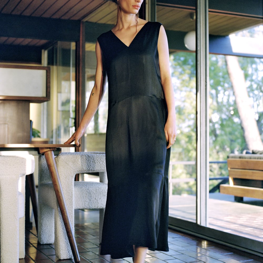 The Satin V-Neck Maxi Dress | Black - Image 7