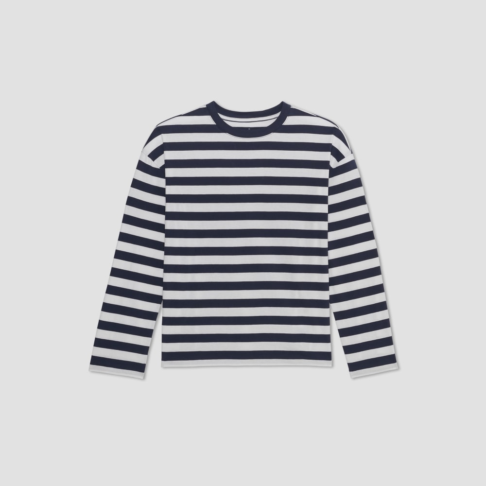 The Organic Cotton Relaxed Long Sleeve Tee | Navy / Canvas - Image 2
