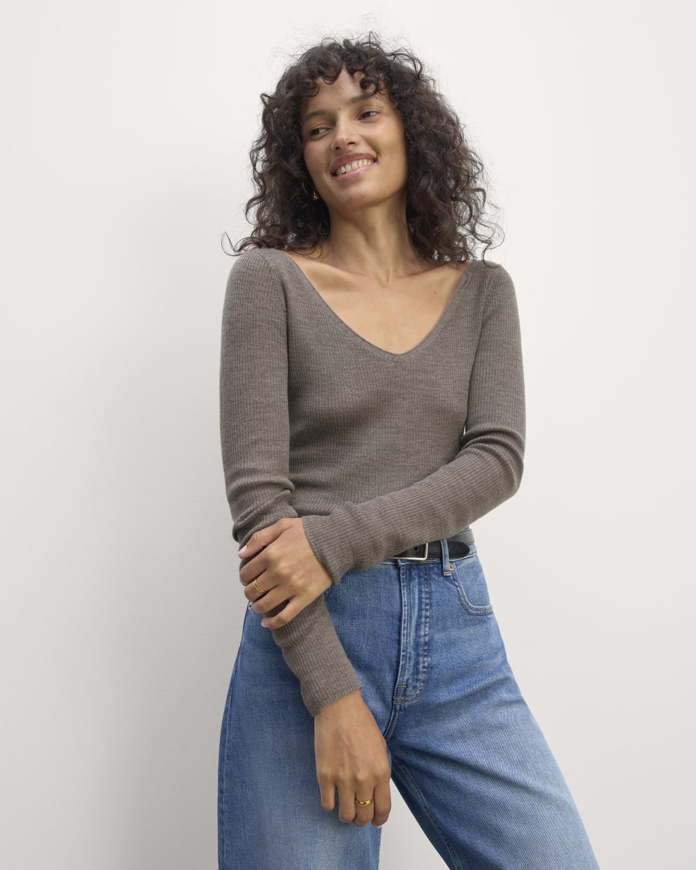 The Off-Shoulder Top in Ultrasoft Merino | Heather Cocoa