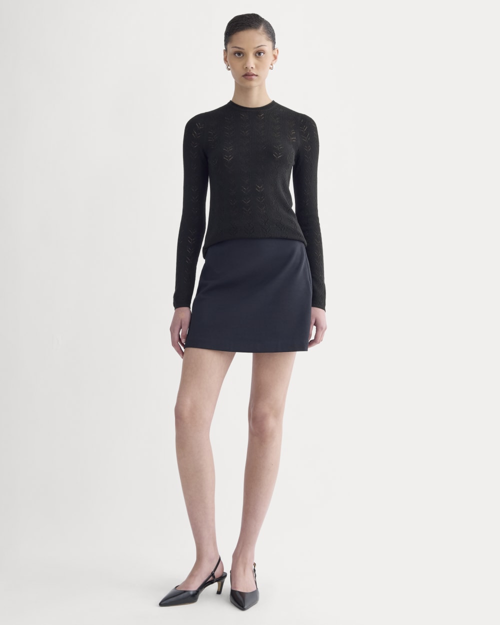 The Pointelle Crew in Ultrasoft Merino | Black - Image 3